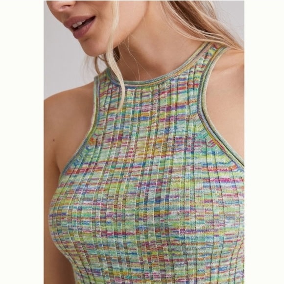 Anthropologie Green Rainbow Multicolor Knit High Neck Tank Top - Picture 4 of 10
